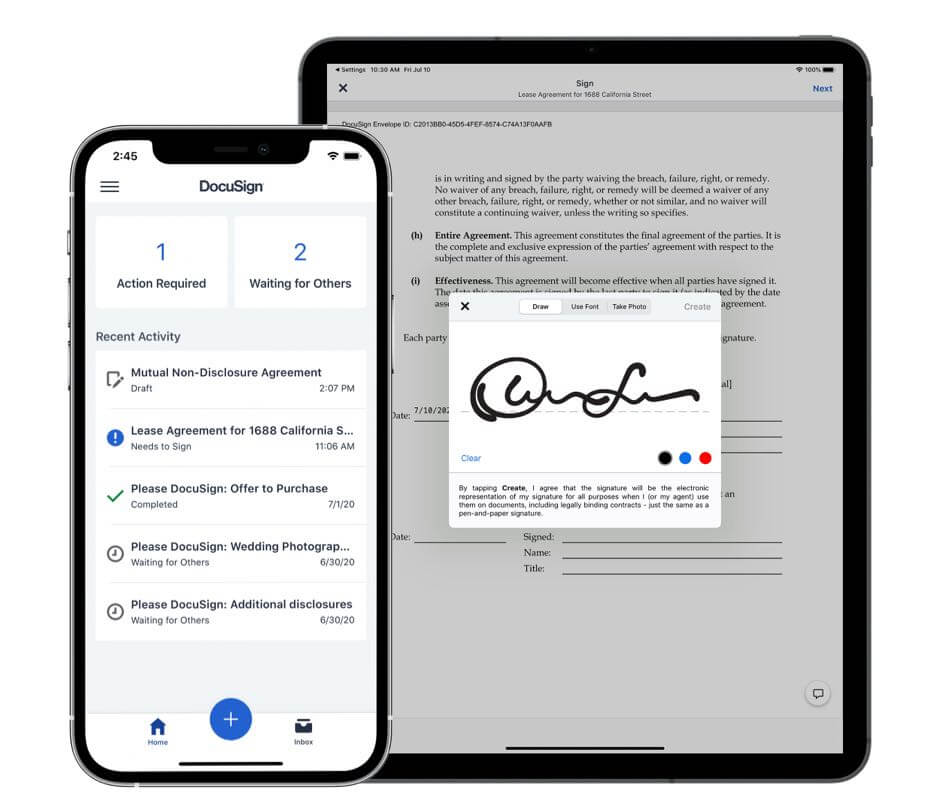 DocuSign app on both mobile and tablet made for professionals