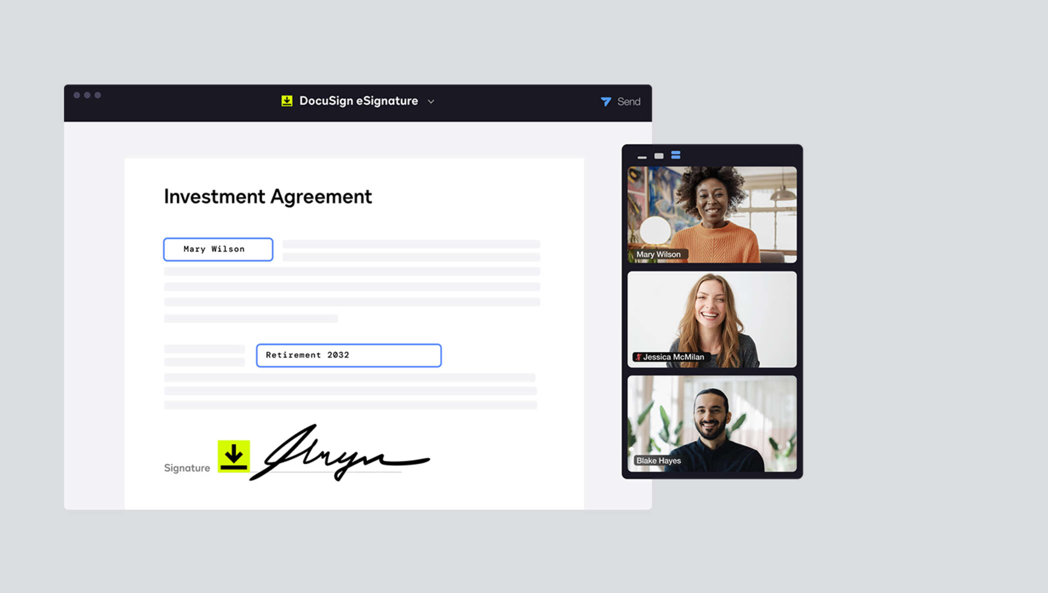 Securely find, review and complete agreements right from Zoom.